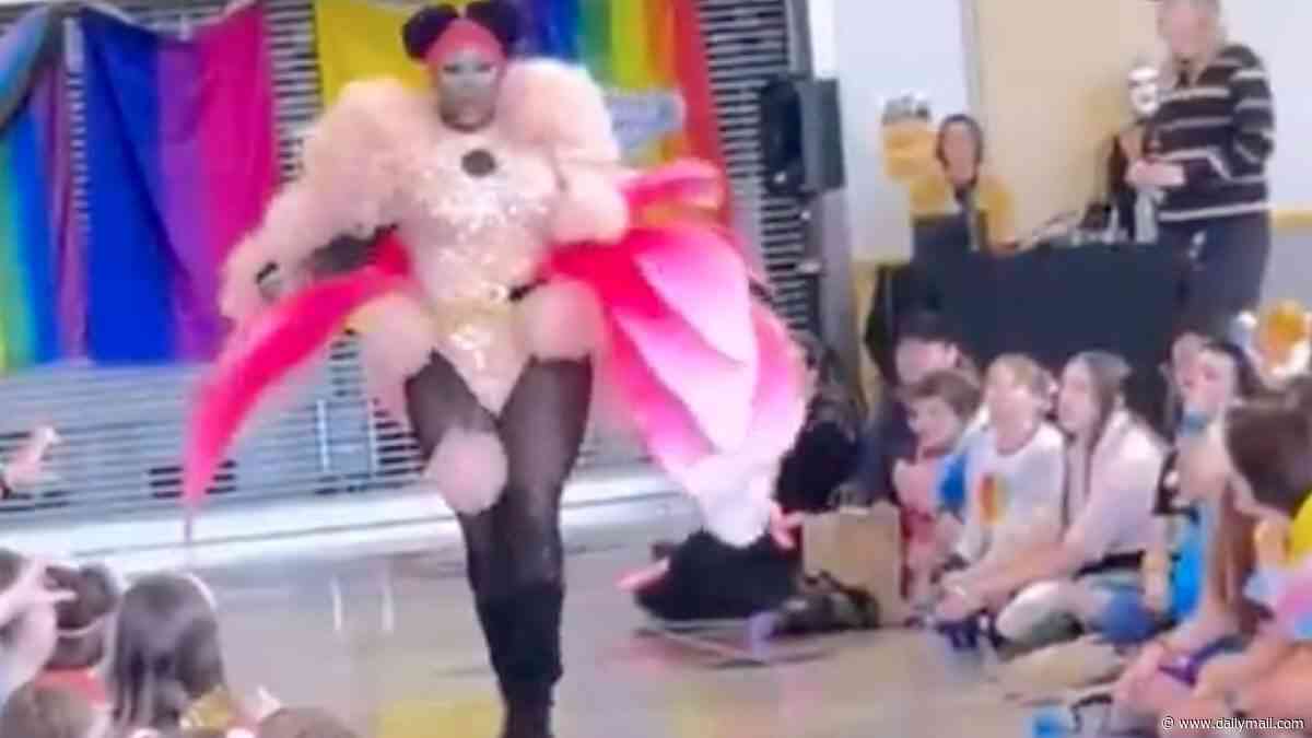 Uncomfortable young students watch drag show as school board director who owns a sex shop is accused of running 'all ages' workshops for children