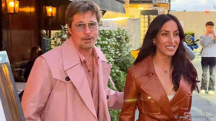Brad Pitt Wears Pink Trench Coat for Paris Dinner With Girlfriend Ines De Ramon