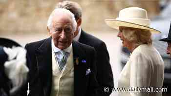 King Charles and Queen Camilla arrive at Epsom by helicopter as they make quick getaway from Peter Phillips' wedding
