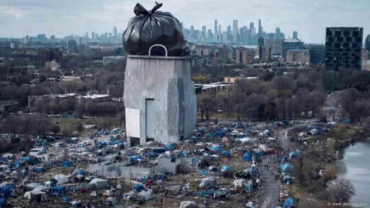 Trump slams Barack Obama's controversial $850million presidential library as he depicts it surrounded by homeless camps in 10 years time