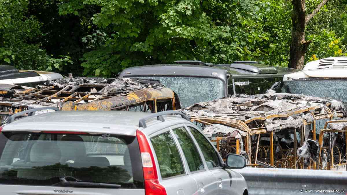 Coaches torched in arson attack on Welsh business