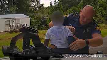 Movie-style moment SUV flips over during wild police chase as four-month-old baby FLIES out of car and other children are rescued from inside