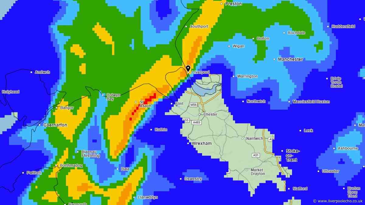 Exact time rain to arrive as 15-hour downpour forecast for Merseyside