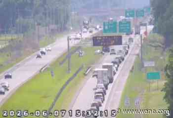I-69 traffic slowed to crawl after collision sends car into median