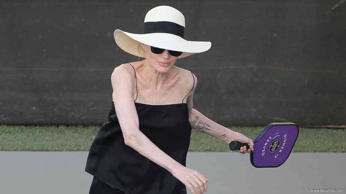 Angelina Jolie serves up PICKLEBALL action alongside son Pax at celebrity match with Billie Eilish's parents