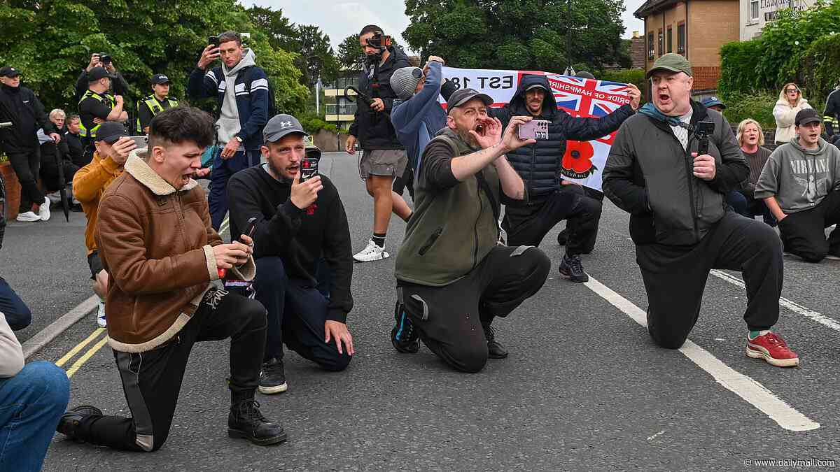 Henry Nowak protesters take the knee and chant 'I can't breathe' outside police station in Southampton