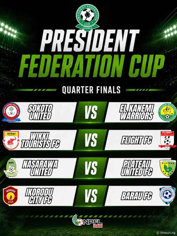 Four quarter-final fixtures set for President Federation Cup