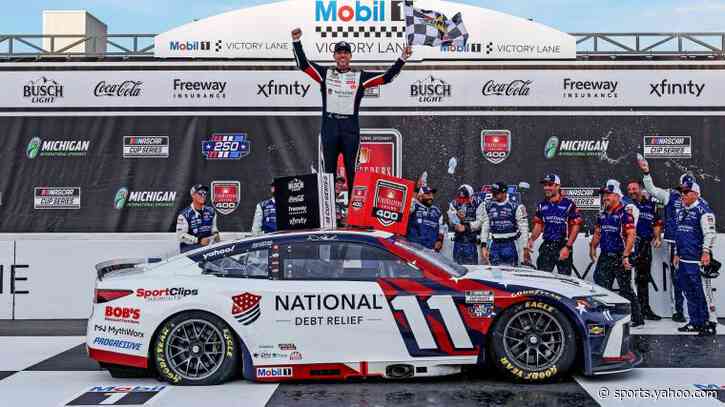 Denny Hamlin pays tribute to Kyle Busch at Michigan after tying late driver's Cup Series wins