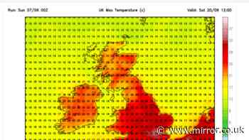 UK weather maps turn red for 34C heat blast with 17 areas hotter than 30C - full list