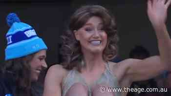Netball star goes down the slide dressed as Kylie