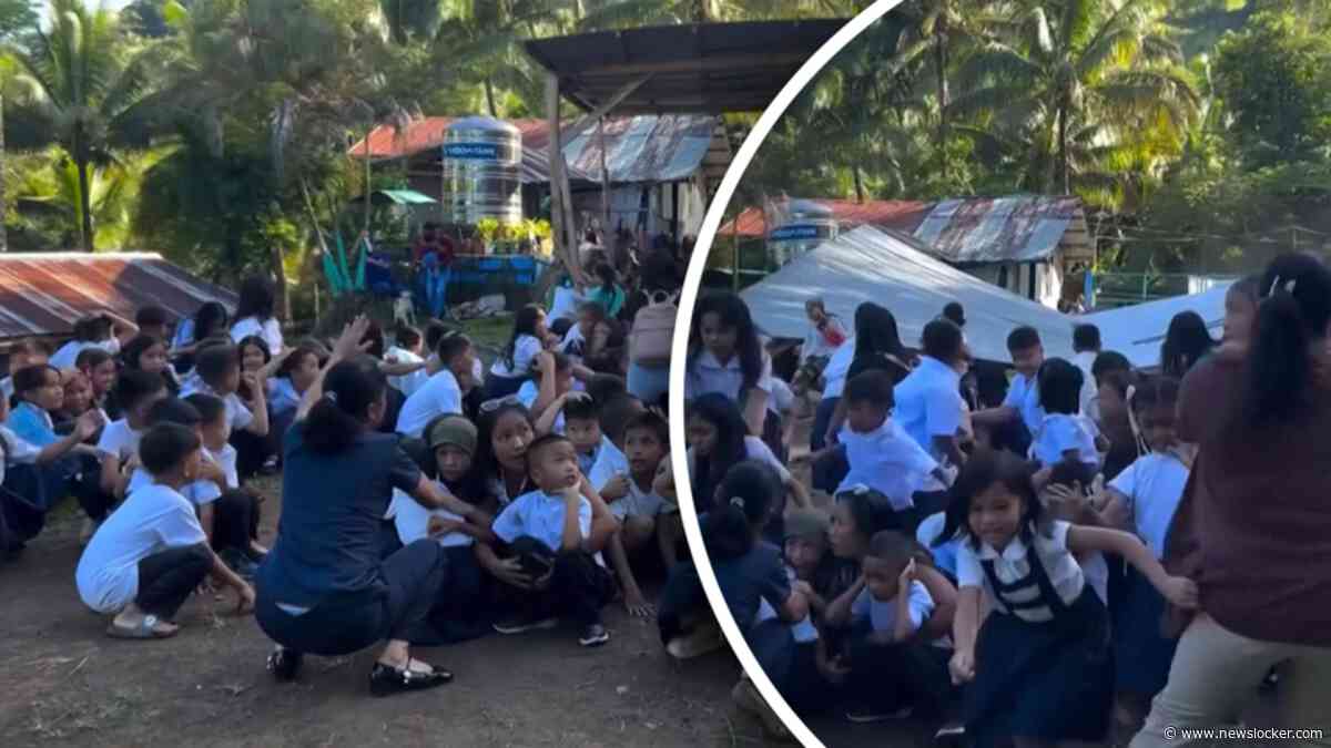 Schoolkinderen schudden heen en weer tijdens aardbeving op Filipijnen
