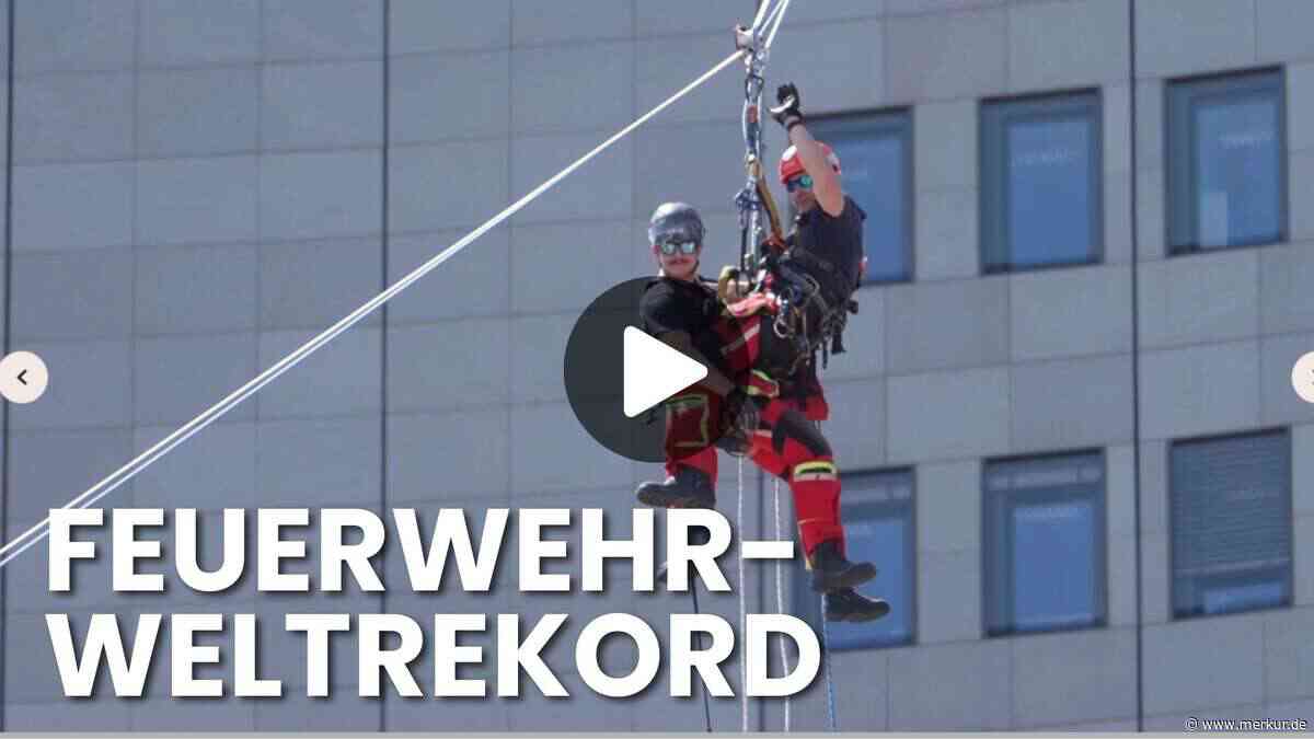Weltrekord-Video: Feuerwehr Leipzig seilt sich mit 170-Meter-Seil ab