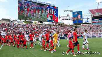 England face prospect of thunderstorms disrupting their final World Cup warm-up match against Costa Rica - days after taking on New Zealand on a 'patchwork quilt' surface