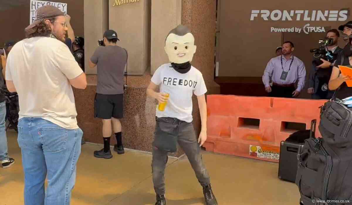 'Deserved To Die!' Protester Mimics Charlie's Death With Papier-Mâché Head at Turning Point USA Event