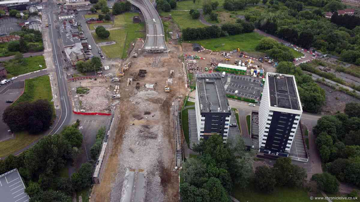 New drone footage showcases Gateshead Flyover demolition progress from above