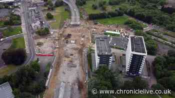 New drone footage showcases Gateshead Flyover demolition progress from above