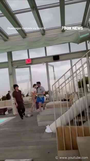 Coolers, cushions sent FLYING as severe storm slams NYC rooftop pool #foxnews #news #shorts