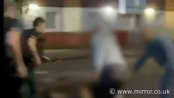 Incredible moment hero bystanders wrestle man to ground after 'stabbing chaos' in UK city