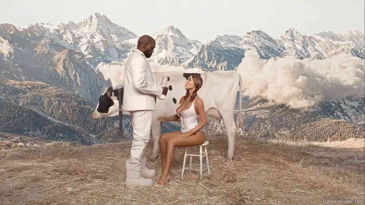 Bianca Censori milks a cow while dressed in G-string lingerie as she stars in Kanye West's bizarre new music video