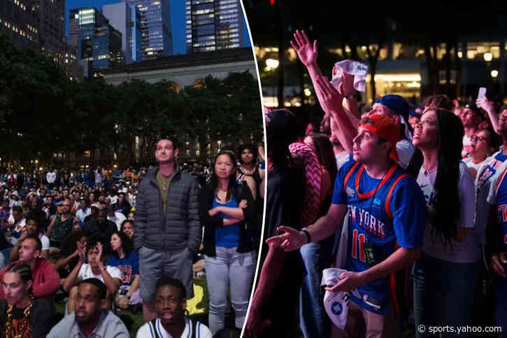 Knicks fans clash with cops in chaotic scene outside Bryant Park Game 3 watch party