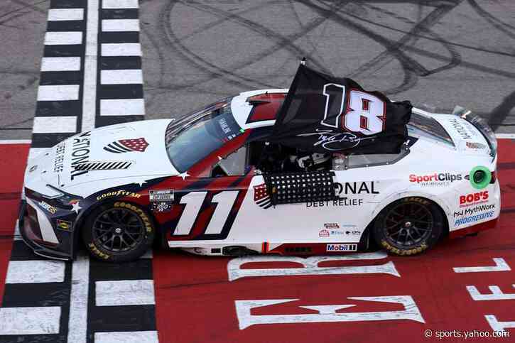 Denny Hamlin used unique flag to pay tribute to Kyle Busch after FireKeepers Casino 400