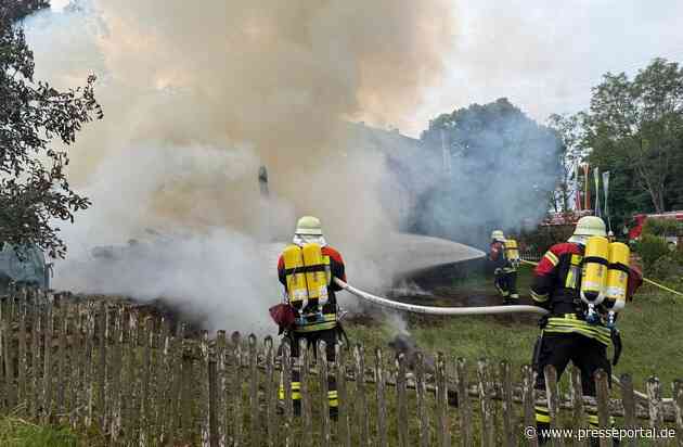 FW Überlingen: Landwirtschaftliche Scheune auf dem Haldenhof (Überlingen) in Vollbrand / Übergreifen der Flammen auf Gaststätte mit Fremdenzimmer verhindert / Keine Personen zu Schaden gekommen