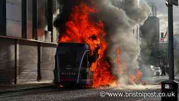 Protestors descend on Belfast with bus set alight after stabbing attack