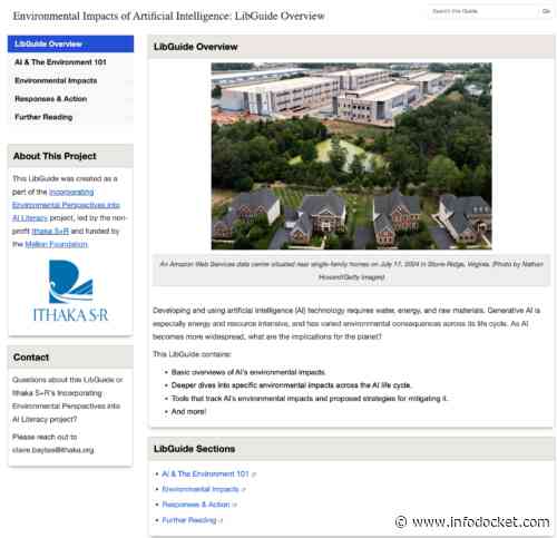 Ithaka S+R Introduces a New LibGuide: Understanding the Environmental Impacts of Artificial Intelligence (New Research Resource)