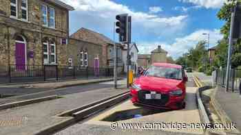 Car gets trapped on guided busway in St Ives