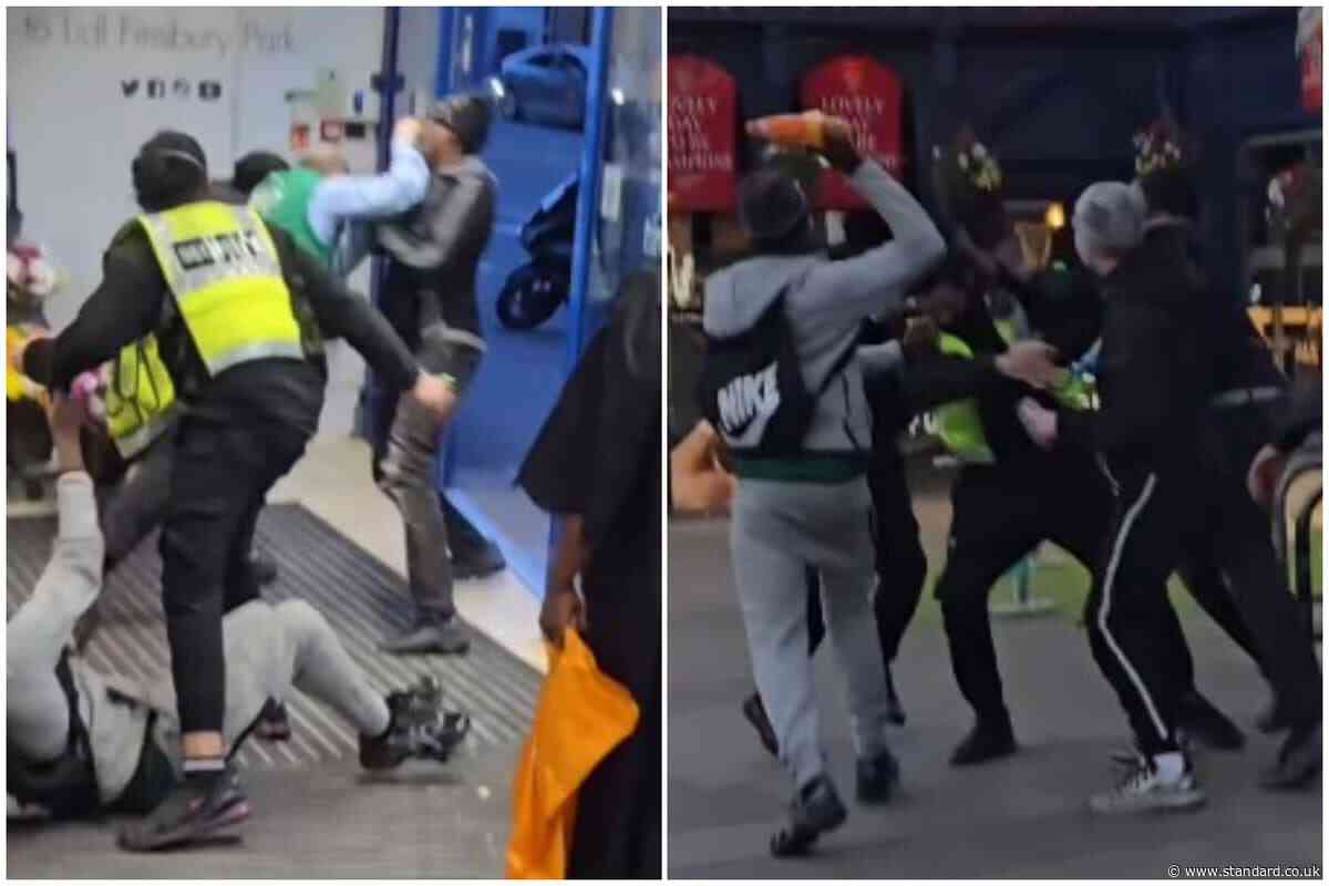 Shocking moment 'shoplifting gang' attack staff at north London supermarket
