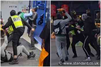 Shocking moment 'shoplifting gang' attack staff at north London supermarket