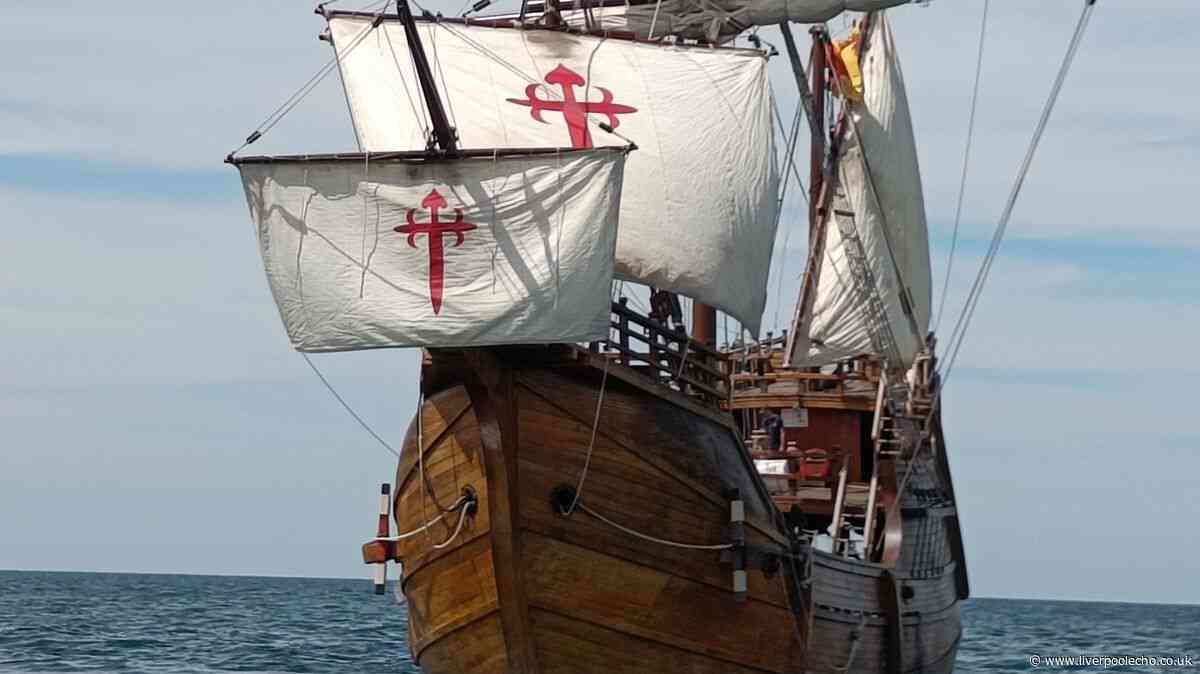 Huge Spanish Nao Santa María ship visiting Liverpool for the first time