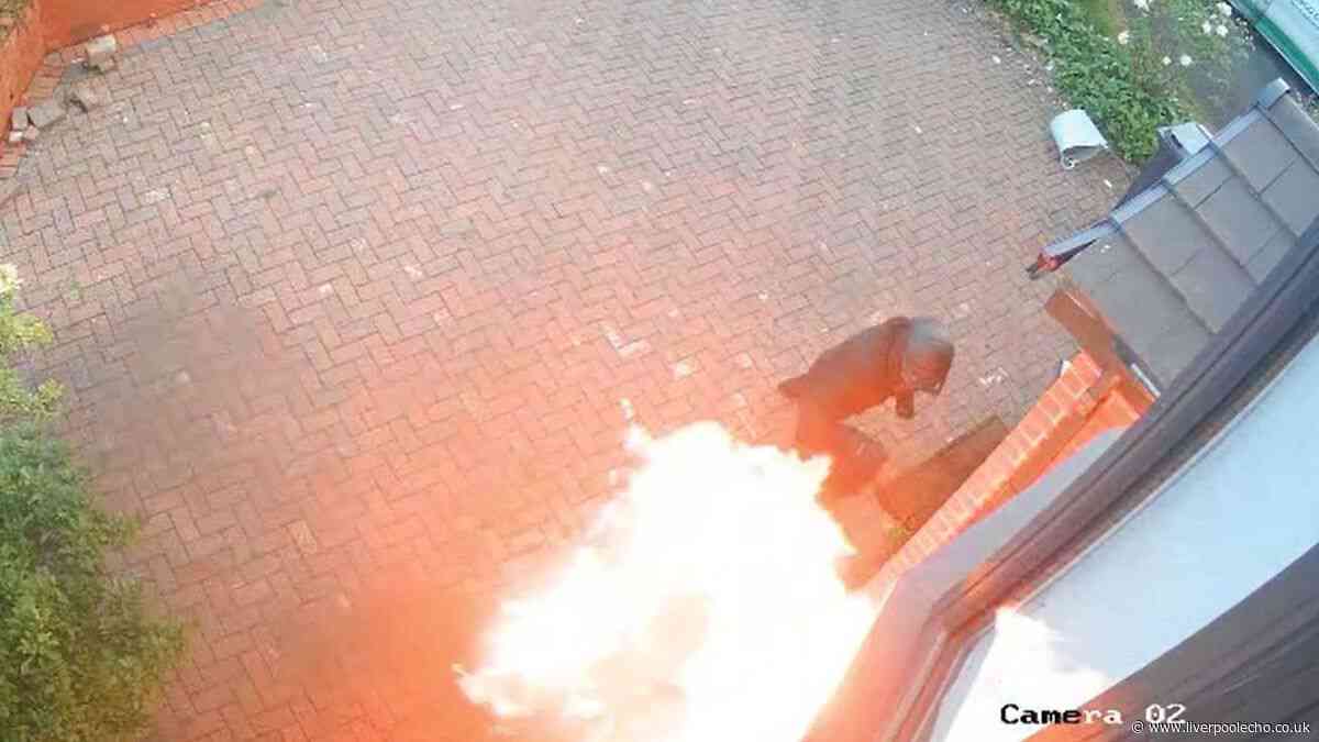 Terrifying moment masked suspect 'firebombs' Bolton imam's family home in attack