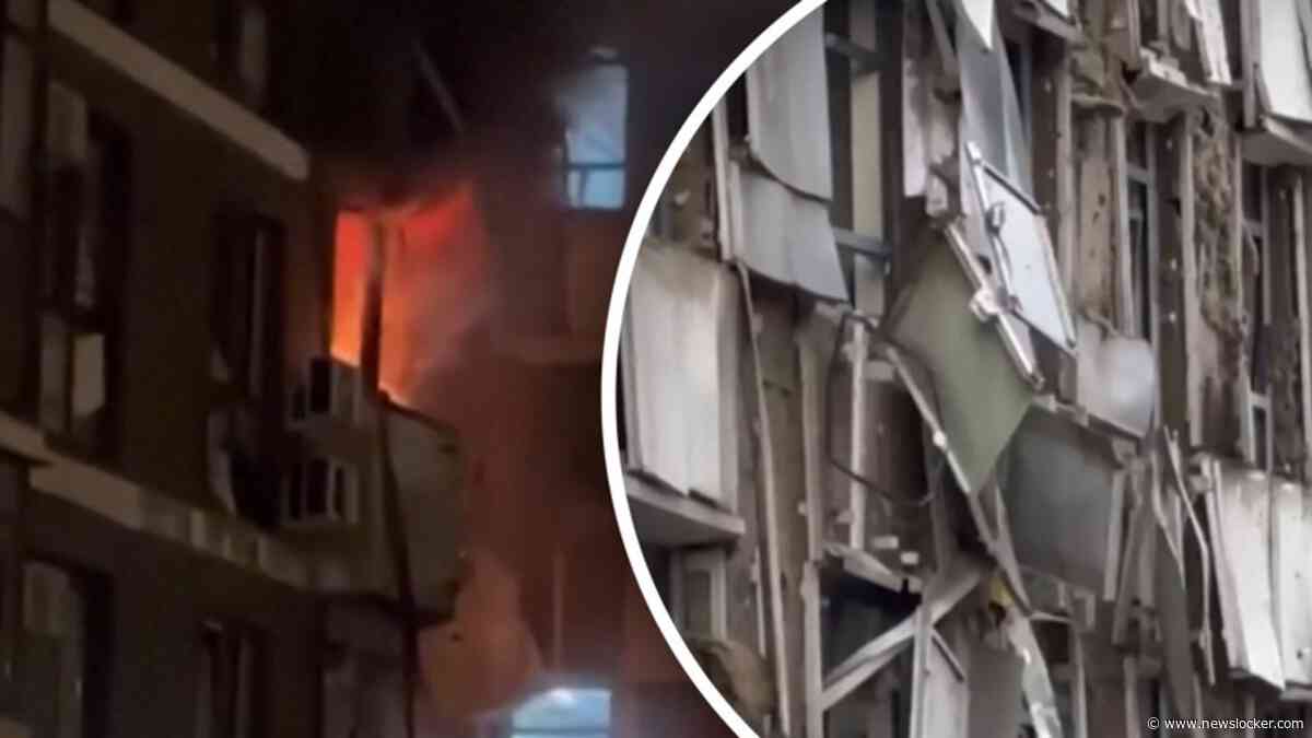 Explosie en vuur in Russische flat na drone-aanval