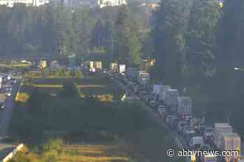 Crash slows traffic on Highway 1 in Abbotsford