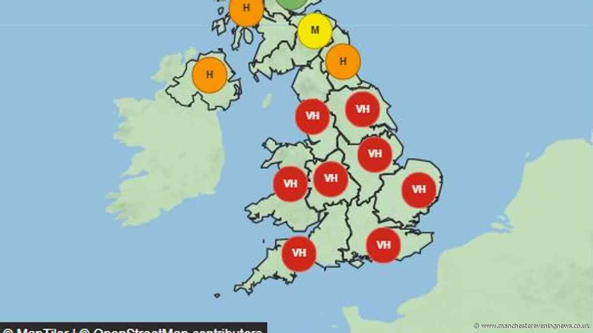 Greater Manchester hit with red 'very high' Met Office warning