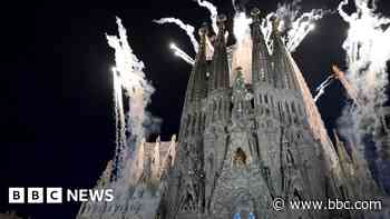 Fireworks illuminate Barcelona's Sagrada Família during Pope visit