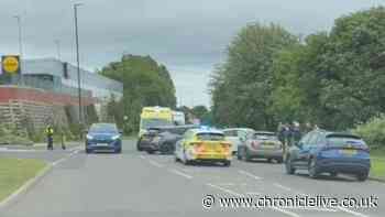 Two people taken to hospital following collision outside Newcastle supermarket