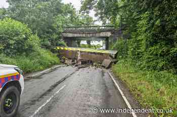 Railway bridge collapses after lorry crash causing major travel disruption