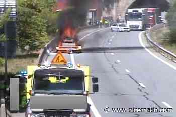 Une voiture en feu sur l’autoroute entre La Turbie et Monaco, l’A8 coupée à la circulation vers l’Italie