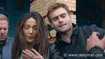 Michelle Keegan and Douglas Booth show off their brewing chemistry in first trailer for police thriller The Blame after she shared how they bonded over 'quizzes and food'