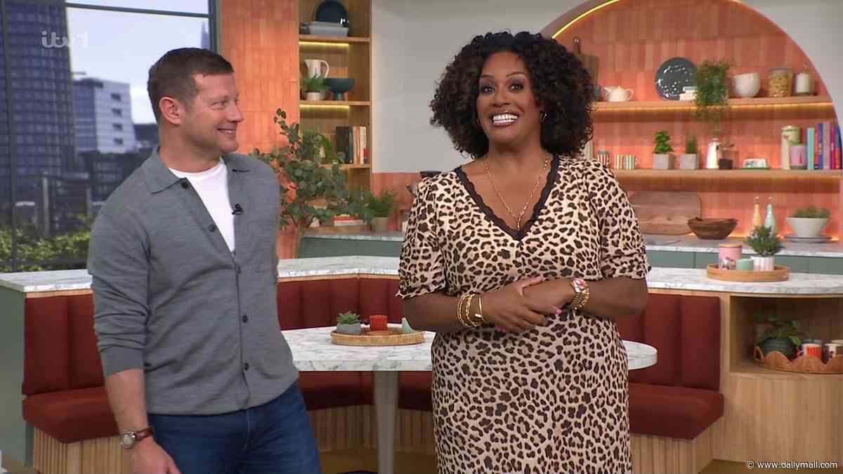 Alison Hammond shows off her 11 stone weight loss in a slinky leopard print dress as co-host Dermot O'Leary gushes she 'looks like a Bond girl'