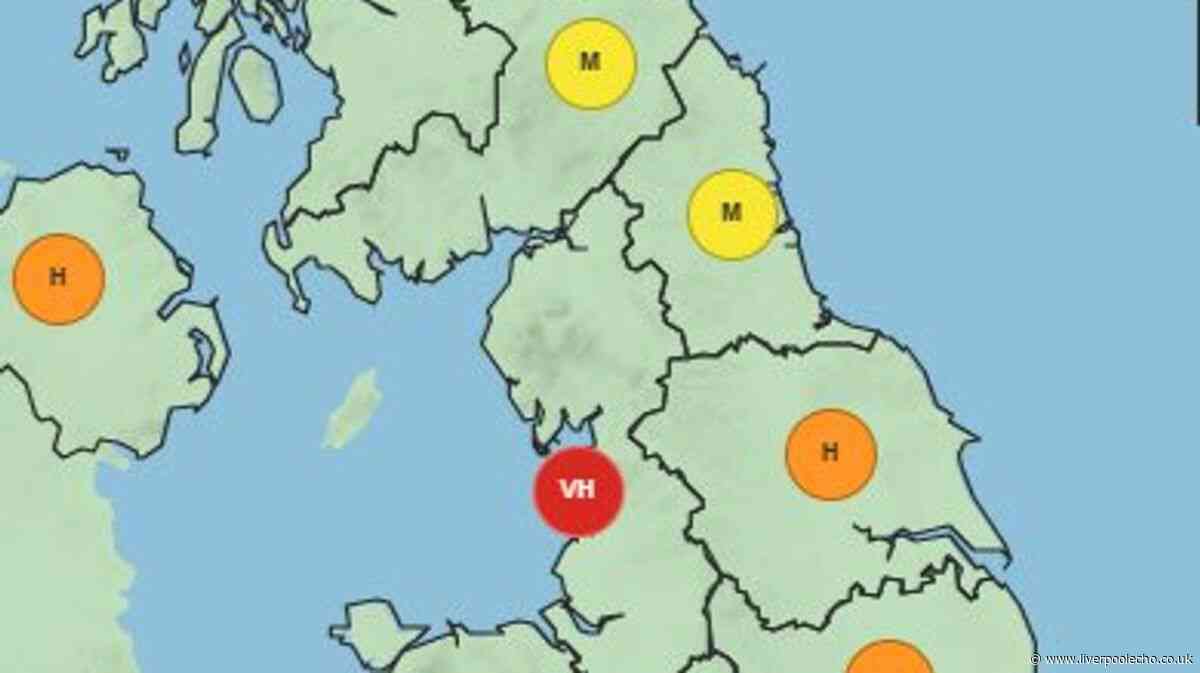 Met Office issues 'very high' warning for Merseyside