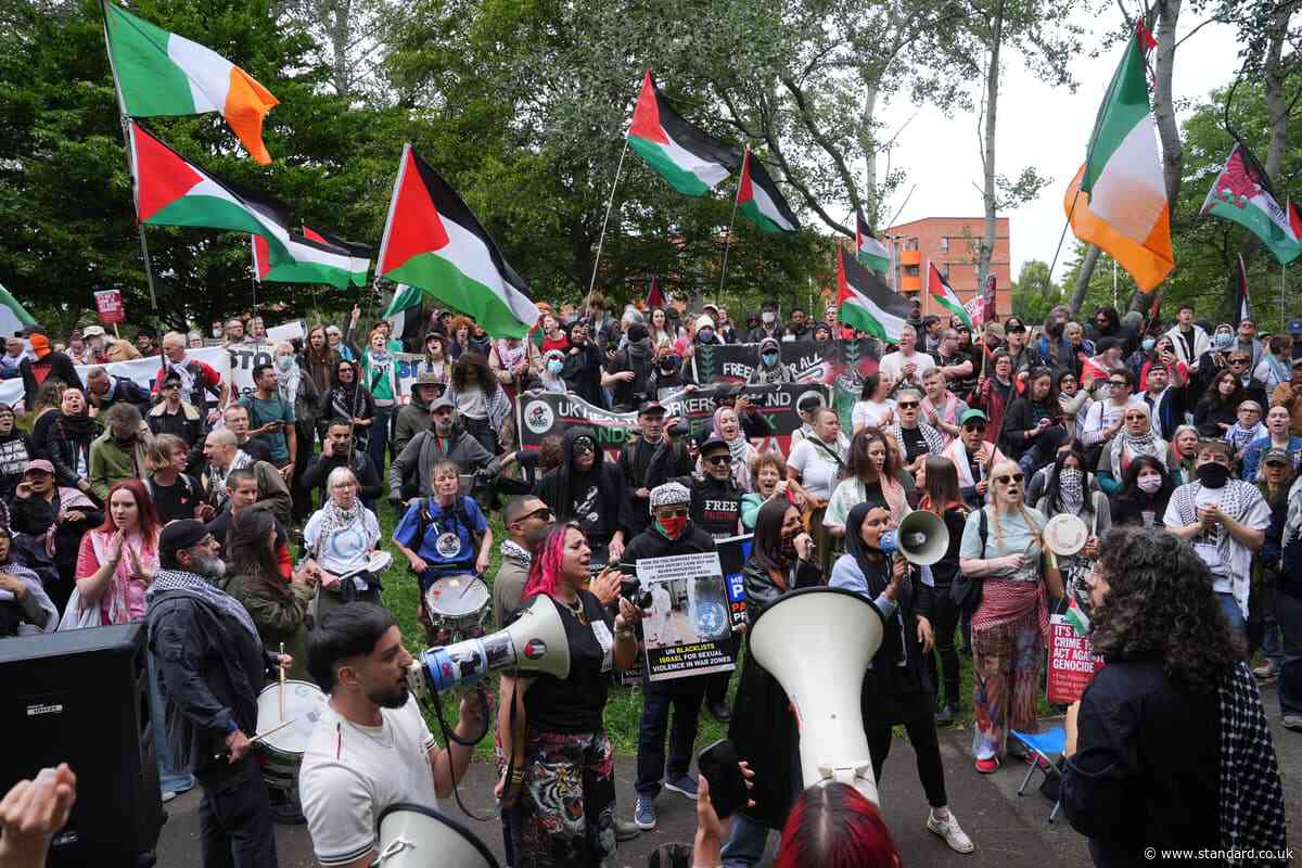 Hundreds of protesters gather ahead of sentencing of Palestine Action activists over raid on Israel defence firm