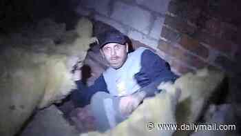 Moment police find violent thug who stabbed man in knife attack cowering in couple's loft