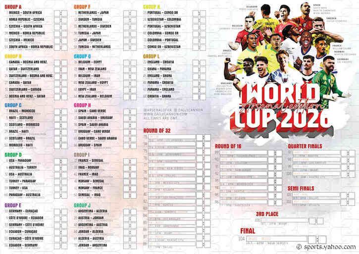 FREE Arsenal World Cup 2026 fixtures printable