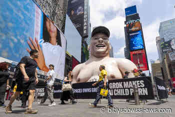 Un Musk gigante en Times Square para protestar contra la pornografía infantil generada con IA