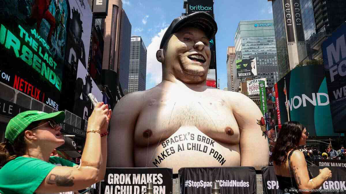 Protest gegen Elon Musk und SpaceX auf dem Times Square - Protest gegen den Börsengang von SpaceX