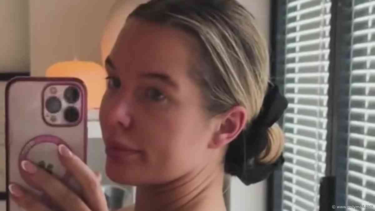 Helen Flanagan poses in her white lace bra as she shows off the results of her lymphatic drainage massage in a bid to make her 'bum look bigger'