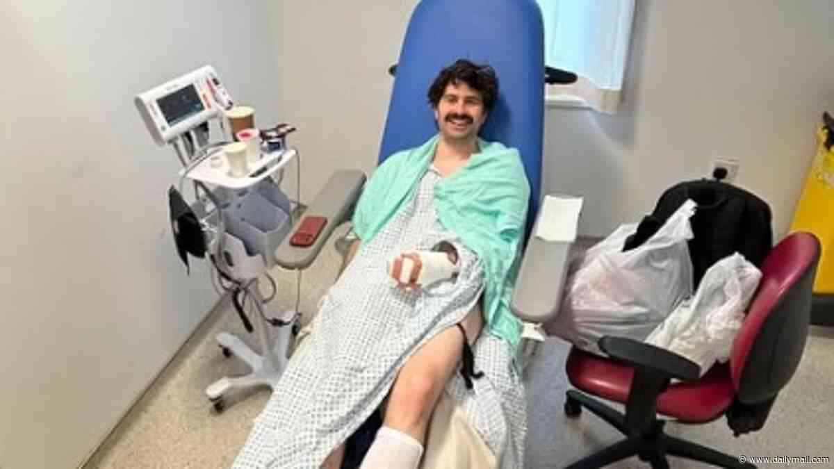 TV comic Paddy Young is rushed to hospital after cutting his finger with a samurai sword and fainting